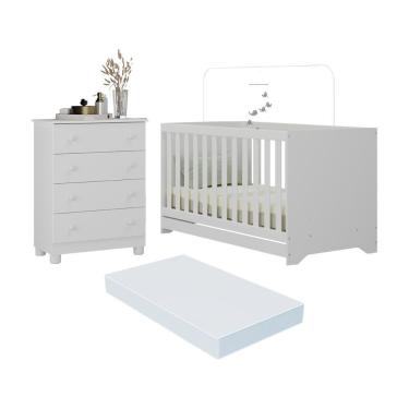 Imagem de Berço Americano 3 Em 1 Com Colchão Incluso E Cômoda 4 Gavetas Allegra Multimóveis MP4700 Branco