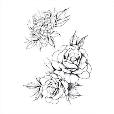 Imagem de 1 Folha de Tatuagens Temporárias Flor Rosa Peônia 3D Grande para Mulheres e Meninas Adesivos Tatuagem Falsa Arte Corpora