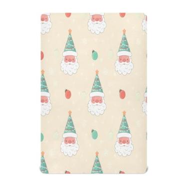 Imagem de Qilmy Lençóis de berço de Natal com bolas e gnomos, de microfibra macia, respirável, elástico, lençol com elástico para meninos e meninas, miniberço, 132 x 71 cm, capa de colchão infantil portátil