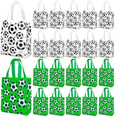 Imagem de Hitkmi 24 peças de sacos de lembrancinha de festa de futebol com alças reutilizáveis não tecidos sacos de presente de futebol com tema de futebol sacos de guloseimas para esportes de equipe