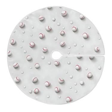 Imagem de Wassud Saia de árvore de Natal, bolas de beisebol, enfeites de Natal, tapete de árvore grande para decoração de festa de ano novo, 121 cm