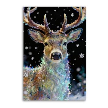 Imagem de Fantasia de Natal Rena e Vincent Van Gogh Noite Estrelada Inverno Decoração de Férias Arte Arte Arte Poster e Arte de Parede Impressão de Imagem Moderna Decoração de Quarto Familiar Cartazes 16 x 24