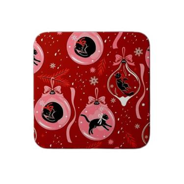 Imagem de Ladrilho Decorativo de Cerâmica Natalino com Estampa de Gatos Pretos e Bolas de Natal