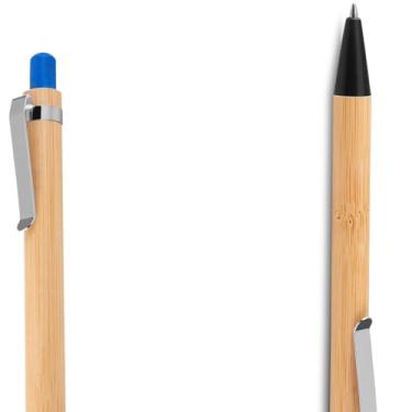 Imagem de Caneta Esferográfica Retrátil com Corpo de Bambu, Tinta Azul, Grip Antiderrapante, Kit com 10 Unidades, Estilo Executiva (Azul e Preto)