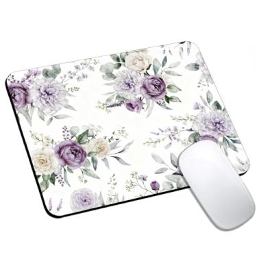 Imagem de Mouse pad floral rosa roxo pequeno, mouse pad de computador para mesa, base de borracha antiderrapante, mouse portátil para laptop, 24 cm x 20 cm, design quadrado para acessórios de mesa de casa e