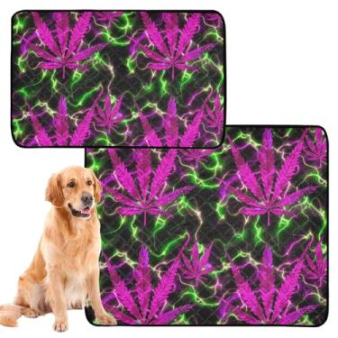 Imagem de Almofada de animais de estimação com folhas roxas vibrantes verdes e pretas para gatos, almofadas laváveis para cães, tapete de gaiola de cachorro fofo, impermeável, absorvente, almofadas de