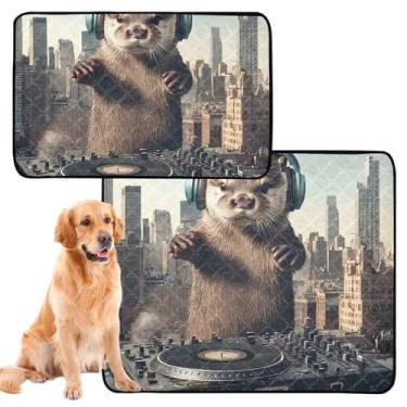 Imagem de TSENQUE Funny Otter Dj Fones de ouvido música laváveis para animais de estimação almofadas reutilizáveis para animais de estimação almofada de xixi à prova de vazamento para cães tapete de cercadinho