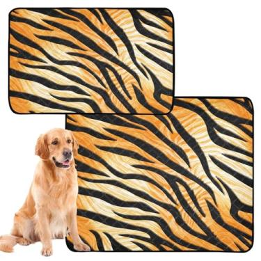 Imagem de Almofadas inspiradas em listras de tigre laranja para cães de estimação laváveis à prova d'água tapete de cercadinho para cães gato tapete reutilizável absorvente para parto, médio + grande, conjunto