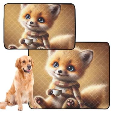 Imagem de TSENQUE Almofada lavável para animais de estimação Cozy Fox Coffee Time para animais de estimação, tapete para animais de estimação, tapete de gaiola de cachorro fofo, impermeável, absorvente para