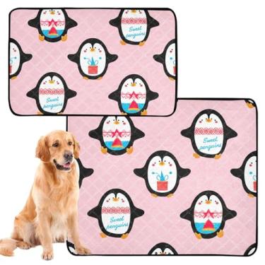 Imagem de Tapetes laváveis para cães reutilizáveis para animais de estimação, pinguins de desenho fofo, rosa, tapetes de parto para cães, impermeável, tapete de cercadinho para cães, médio + grande, conjunto de