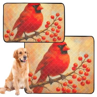 Imagem de TSENQUE Almofadas laváveis para cães de estimação, tapete de caixa de cachorro fofo, impermeável, vibrante, pássaro, vermelho, para animais de estimação, reutilizável, absorvente para cães, pequeno