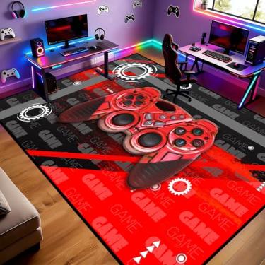 Imagem de Gamer Tapete de área adolescente para meninos, gamepad 3D, vermelho, tapete médio para quarto, quarto, controle de jogos, jogador, preto, tapete para sala de estar, decoração de casa, sofá, 1,72 x 18