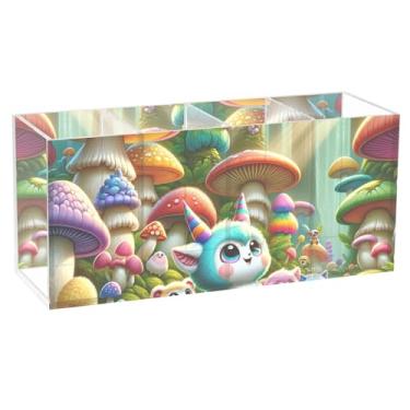 Imagem de TSENQUE Porta-lápis personalizado fofo de acrílico de cogumelo para mesa, escritório, arte, caddie, pincel de maquiagem, porta-copos, organizador de escritório para mesa