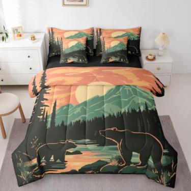 Imagem de Erosebridal Jogo de edredom rústico com animais selvagens rústicas, casa de fazenda, reversível, com estampa de urso, 7 peças, lençol com elástico, respirável, leve