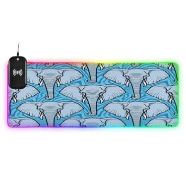 Imagem de CEBUGI Tapete de mouse de carregamento sem fio Elefante 15 W rápido para jogos com iluminação LED RGB 14 para jogos, PC, laptop, mesa 80 x 30 cm