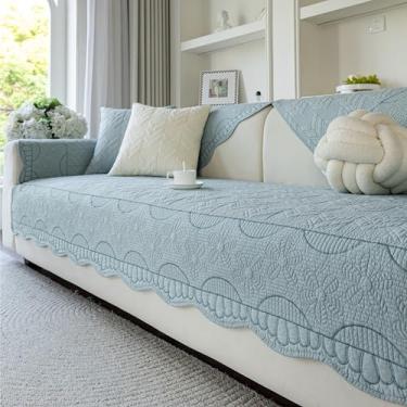 Imagem de XSlive Capas de sofá acolchoadas de algodão para sofá, fazenda, floral, bordado, seccional, macia, antiderrapante, protetor de móveis para crianças, cães e animais de estimação (azul, 71 x 150 cm)