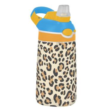 Imagem de Garrafa de água infantil Leopard Tan Black Brown Spots 473 ml Tritan à prova de vazamento com tampa de canudo copo infantil reutilizável de 473 ml portátil, alça de transporte