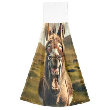 Imagem de Joitme Toalhas de cozinha engraçadas de mão rindo de burro com laço para pendurar no forno conjunto de 2 toalhas fofas ultra absorventes decoração de cozinha, 46 x 35 cm