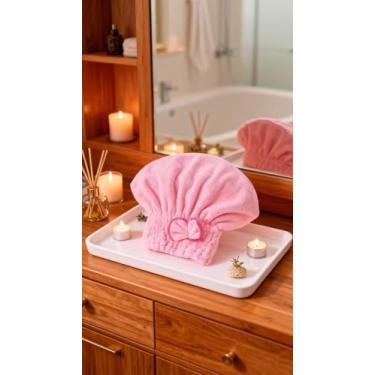 Imagem de Toalha de microfibra para secagem de cabelo, chapéu de princesa de lã coral absorvente espesso de secagem rápida para chuveiro e banho