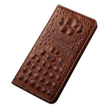 Imagem de FWYANZH Capa carteira para Google Pixel 10 Pro XL/10 PRO/10, capa de couro genuíno crocodilo textura alívio luxo flip Kickstand capa de proteção de corpo inteiro, latão, 10Pro XL