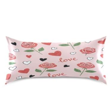 Imagem de Blueangle Fronha de cetim refrescante para cabelo e pele, capa de almofada de rosas dos namorados, tamanho king 50,8 x 101,6 cm com fecho de envelope (900)