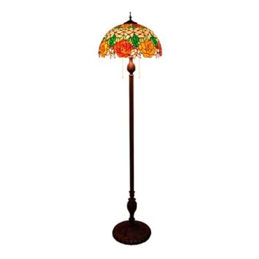 Imagem de Luminária de chão Tiffany vintage de 40 cm (16") - 3 lâmpadas, cúpula de vitral feita à mão, base de ferro antigo, ideal para sala de estar, quarto, restaurante, clube e bar, design de rosa