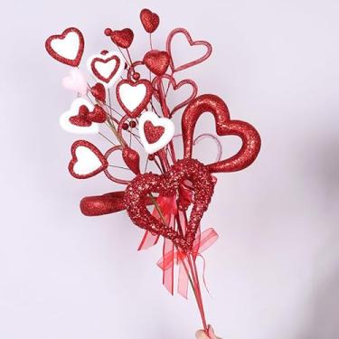 Imagem de Pacote com 4 palitos de ramo de flores artificiais para o Dia dos Namorados, Dia dos Namorados, Dia das Mães, aniversário de casamento, decoração de casa, para arranjos de flores, buquê floral