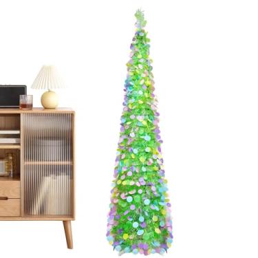 Imagem de Árvore artificial | Decorações de Páscoa reutilizáveis de 1,5 m | Árvores de Natal com círculos coloridos com glitter | Para festa em casa, feriado, primavera, entrada, interna