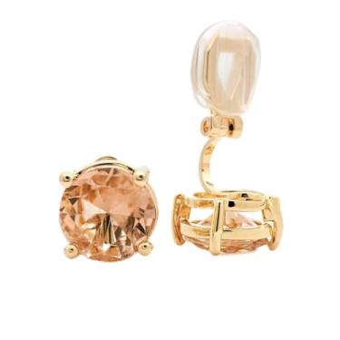 Imagem de Brinco de Pressão Solitário Redondo com Zircônia na Cor Champanhe | Banho Ouro 18K | Clipe Confortável | 1,00 x 1,00 cm