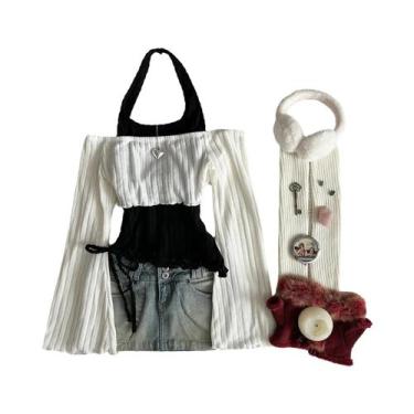 Imagem de Camisetas Femininas Góticas Com Estampa Floral, Manga Longa, Estilo Y2