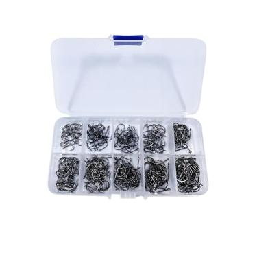 Imagem de 300 ganchos de pesca pequenos de aço de alto carbono com furos, 10 especificações de anzóis de pesca, caixa portátil, ganchos poderosos que podem se adaptar a vários ambientes de pesca, vermelho