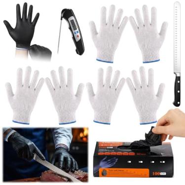 Imagem de Lasnten Conjunto de 55 luvas resistentes ao calor, faca para entalhar peito e termômetro digital de carne para churrasco ao ar livre, cozinhar, assar, fumar, churrasco e acessórios para grelhar