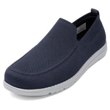 Imagem de 1TAZERO Sapatos masculinos de largura larga com palmilhas de suporte de arco, mocassim casual leve para idosos e pés largos, fascite plantar, sapatos de caminhada, Azul escuro, 15 Wide