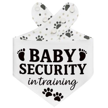 Imagem de THLOH Bandana Baby Security in Training Dog com botões de pressão – Lenço reversível de camada dupla para anúncio de bebê, revelação de gênero, fotos de família, ajuste ajustável, presente (branco