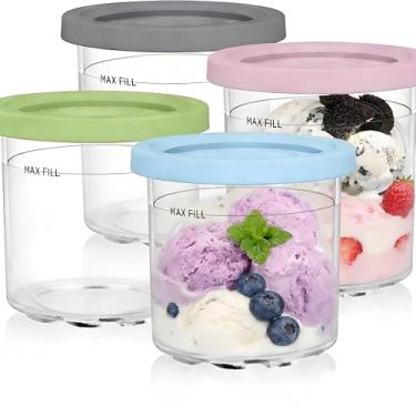 Imagem de Conjunto de Potes para Sorvete, Recipientes de Sorvete de 4 Pacotes, Pacote com 4 Potes e Tampas de Creme, Compativeis para Sorvete Creami Da Série Nc299Amz e Nc300S