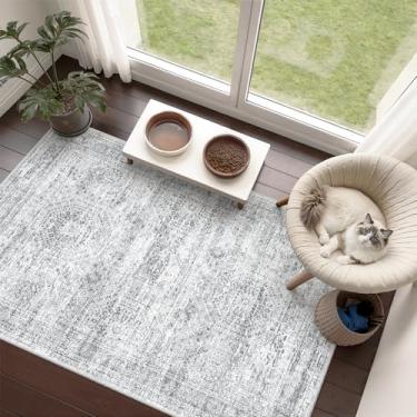 Imagem de Restydon Tapete lavável de 7 x 10 cm para entrada, tapetes macios de cozinha antiderrapantes para sala de jantar, tapete abstrato vintage para sala de estar, tapetes finos para quarto, decoração de