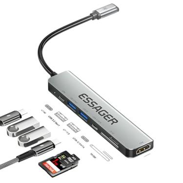 Imagem de Hub USB-C 7 em 1 com HDMI 4K, USB 3.2 Leitor SD Cinza Escuro - Essager