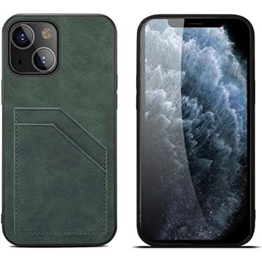 Imagem de BKUANE Capa traseira de telefone, capa de couro sintético à prova de choque porta-cartão para Apple iPhone 14 Plus 6,7 polegadas 2022 [proteção de tela e câmera] (cor: verde)