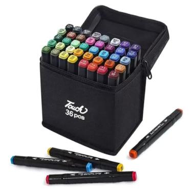Imagem de Kit 36 Canetas Para Colorir Desenho Profissional Codificado por Cor Marcador Artistico Para Adulto e Crianças Canetinha Colorir Com Suporte Estojo Para viagem E Presente Ponta Dupla