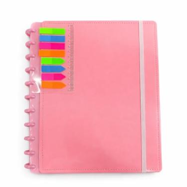 Imagem de Caderno Inteligente Universitário A4, 80 Folhas Pautadas, Capa Dura Soft Touch, 11 Discos, Com Régua e Post, para Escola e Escritório, 4 Cores (Rosa)