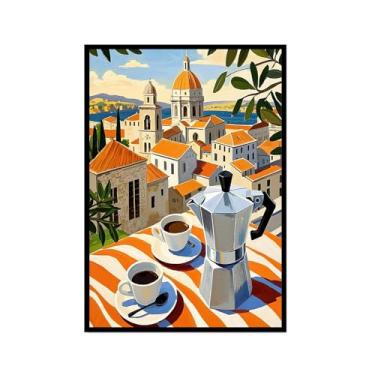 Imagem de Pintura em tela vintage de pôster-comida para parede, cafeteria de viagem italiana, quente, cozinha, café, bar, decoração (SKU2,12 x 45,7 cm = (30 x 45 cm), moldura preta)