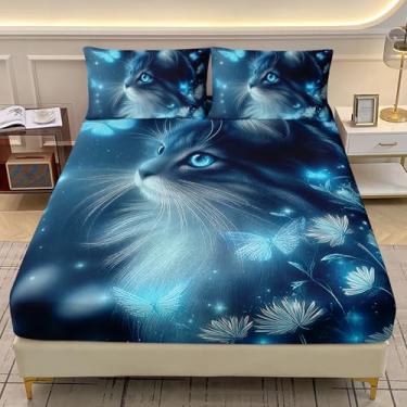 Imagem de AILONEN Jogo de cama solteiro de 3 peças kawaii, gato, floral, borboleta, gatinho, macio, com 2 fronhas