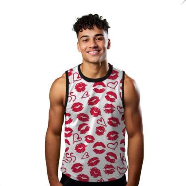 Imagem de Camiseta Algodão Regata Verão Estilo Moda Praia Beijos Kiss Vermelho M