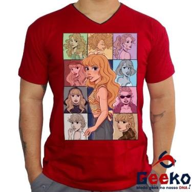 Imagem de Camiseta Taylor Swift 100% Algodão Pop Geeko, Vermelho gola v, GG