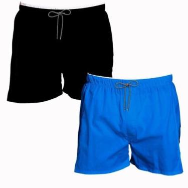 Imagem de Kit 2 Shorts Masculino Liso Preto Azul Calção Piscina Homem - I9, M, P