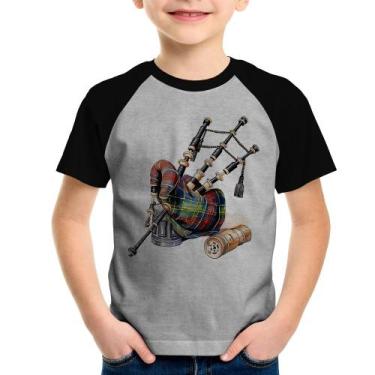 Imagem de Camiseta Raglan Infantil Gaita de Foles - Foca na Moda, Cinza, Preto, 