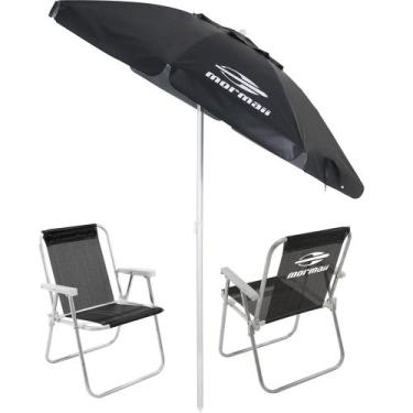Imagem de kit guarda sol + 2 cadeira praia mormaii preta bel fix