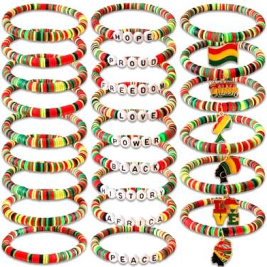 Imagem de KOOMEKI Kit de pulseiras de contas de argila do mês da história negra, kit de pulseiras DIY arte da história negra, pulseira de contas para comemorar festa de aniversário feminina, lembrancinhas de