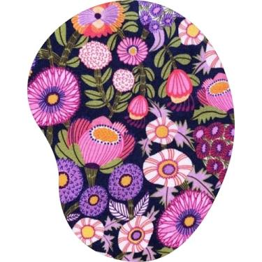 Imagem de Mouse Pad Ergonômico Gota Flores Coloridas Fundo Escuro