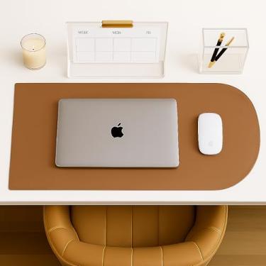 Imagem de Orelle Tapete de mesa marrom Arch | Tapete de mesa de couro vegano para teclado e mouse, laptop, maquiagem | Tapete de mesa de computador | Tapete de capa de mesa de escritório | Tapete mata-borrões |